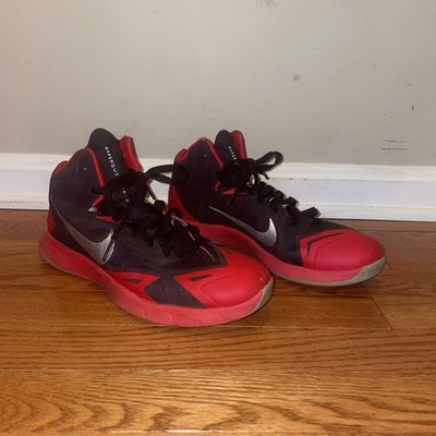 Nike Hyperquickness Basketball Shoes Size 8 Red Black Silver High Top 652777