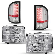 Headlight Tail Light Assembly for 2007-2013 Silverado Chrome Clear Set