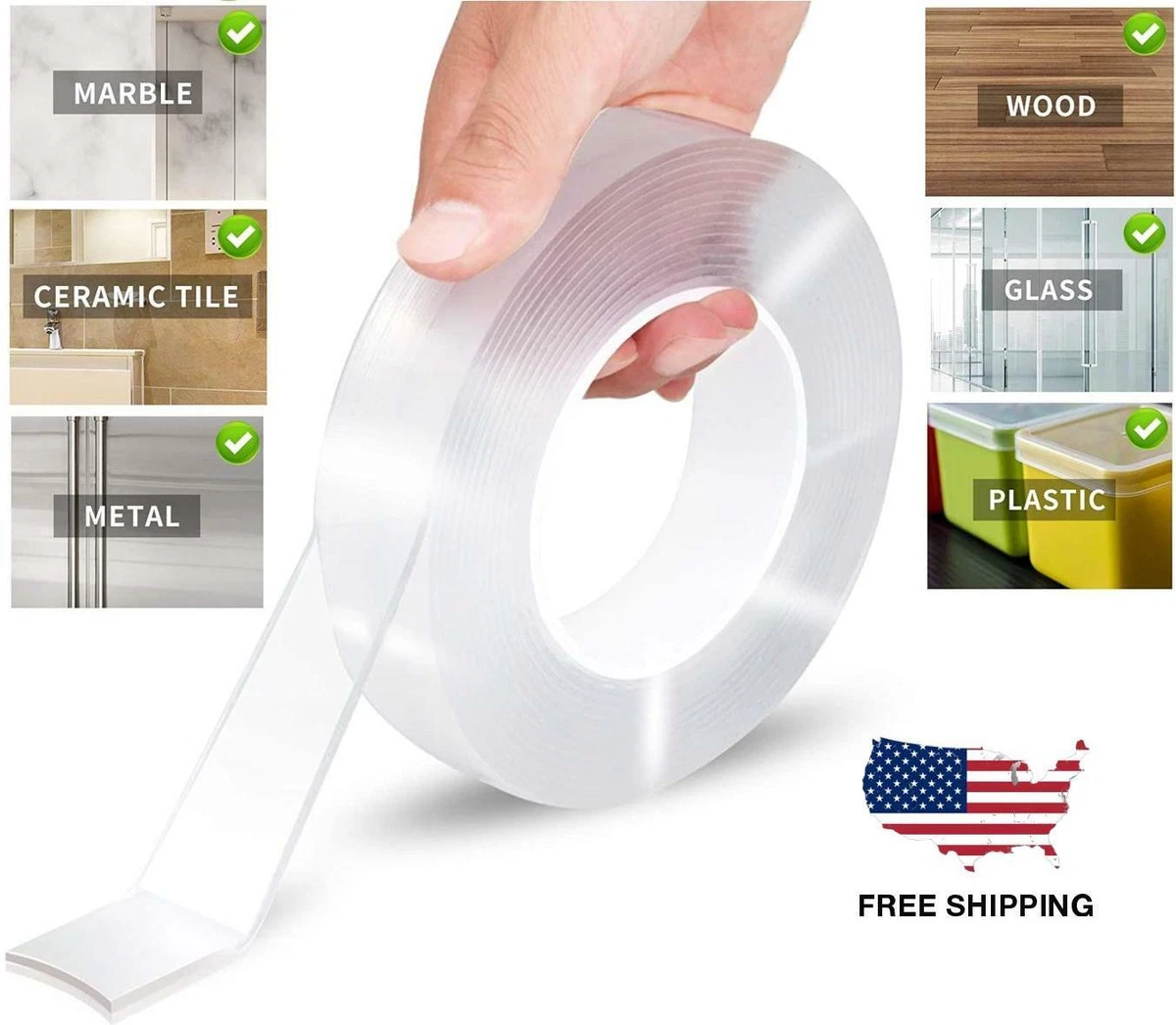 Clear Two-Sided Tape Sticky Strong Multipurpose Surfaces Wall Furniture  9.85 ft