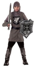 Childrens Knight Costume Outfit Tunic Hood Gauntlets Boot Tops Belt Sizes 4 14