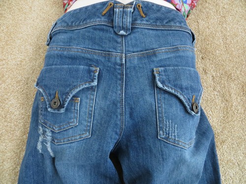 Karen Millen blue distressed bootleg jeans size 12 34 W 33L - Picture 3 of 12