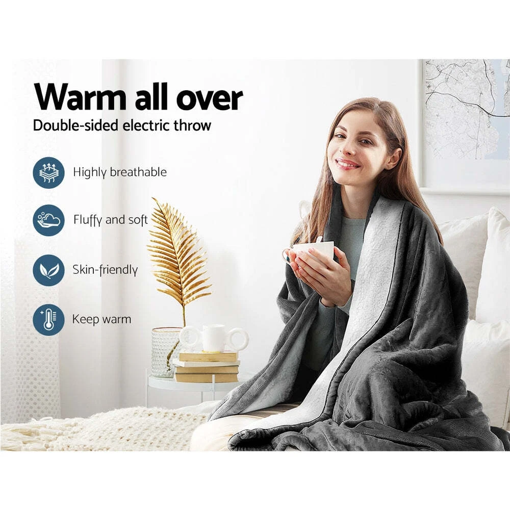 Electric Throw Rug Heated Blanket Washable Snuggle Flannel Winter Grey |  eBay