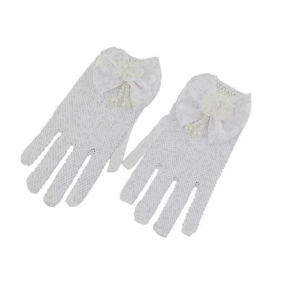 Guantes de fisnet de encaje crema para niños comunión fiesta boda flor C5I3 niña: Z1S6 Foto 2 de 4