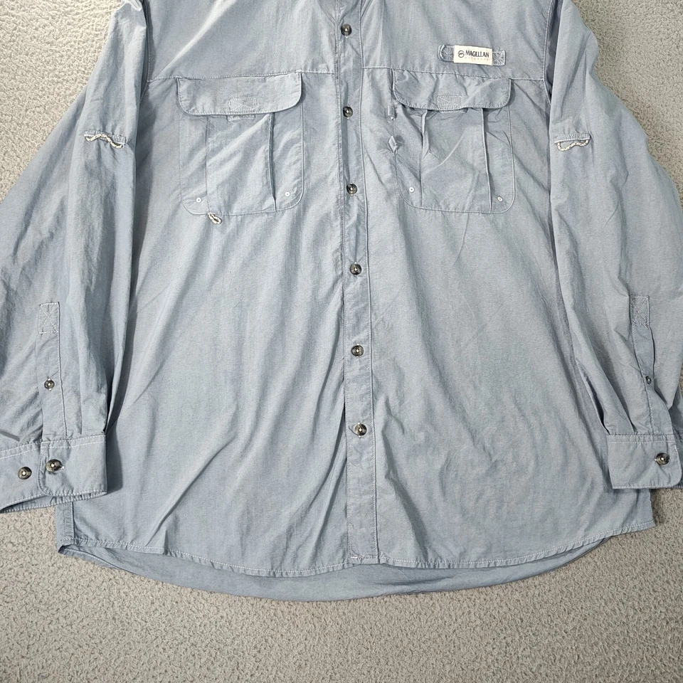 Magellan Shirt Mens Extra Large Gray Blue Long Sleeve Pockets Button Down Fish - Image 2 of 4
