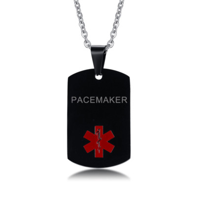 Women Men Black Medical Alert ID Pendant Necklace Dog Tag Free