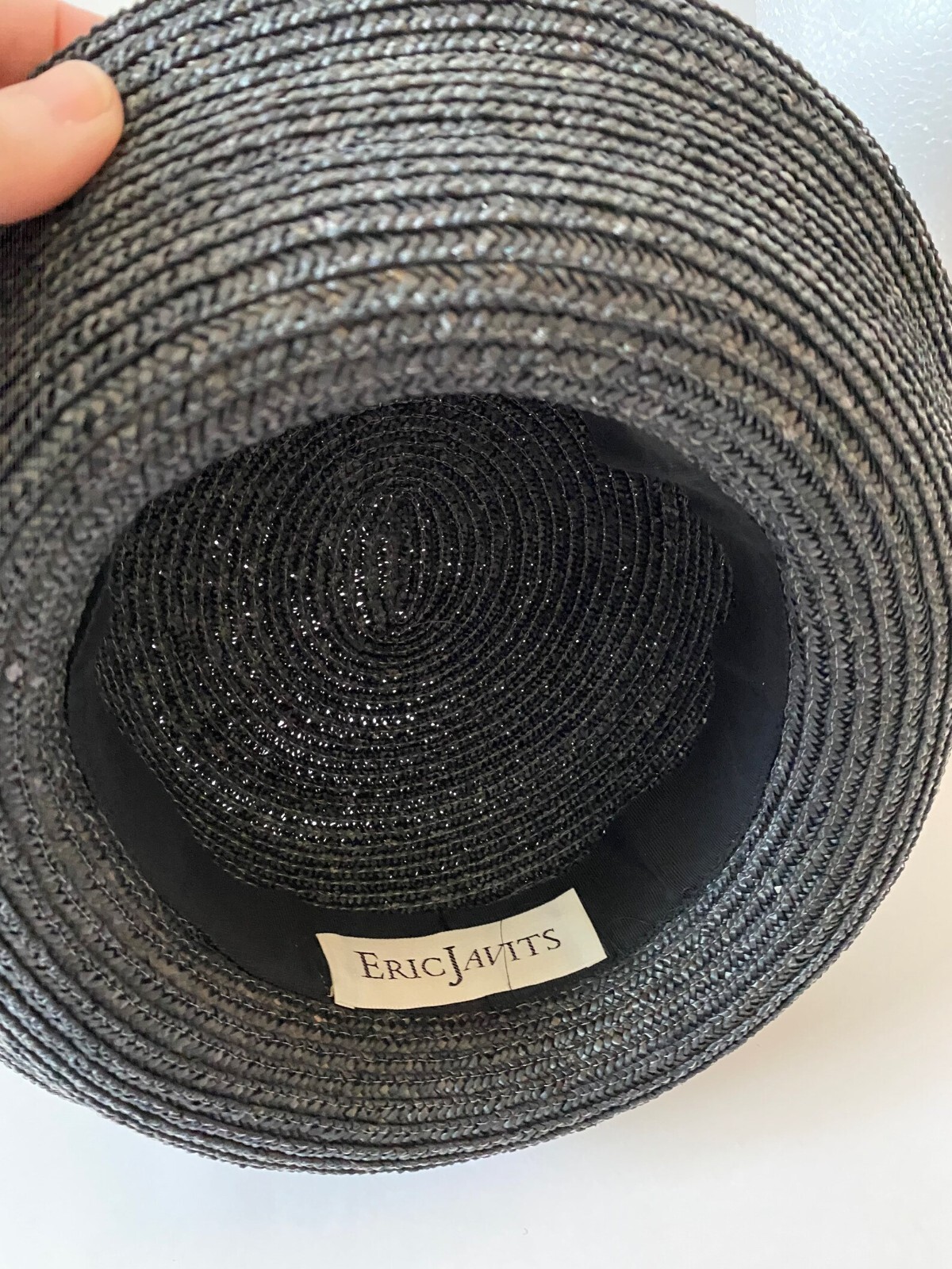 Eric Javits Black Straw Wicker Hat Vintage Edward… - image 6