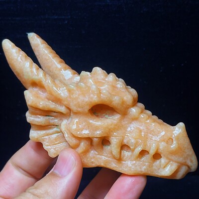 TOP 255G Natural Hand Carved  Sun Stone Flying Dragon  Crystal Healing L3015