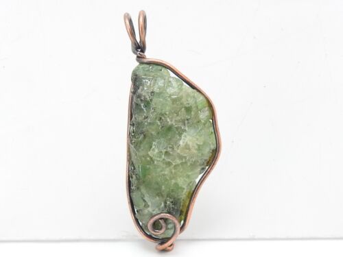 Smaragd grob Anhänger Draht umwickelt Kupfer Schmuck 38 x 20 x 8 mm personalisiert Geschenk - Bild 1 von 8
