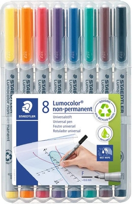Lumograph Non-Permanent Wet Erase Marker Pens, Fine Tip Refillable Colored Marke