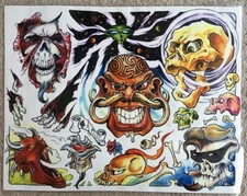 Tattoo Studio Shop Flash Single By Aaron Bell Skulls Devil Bones 11"X14" Print
