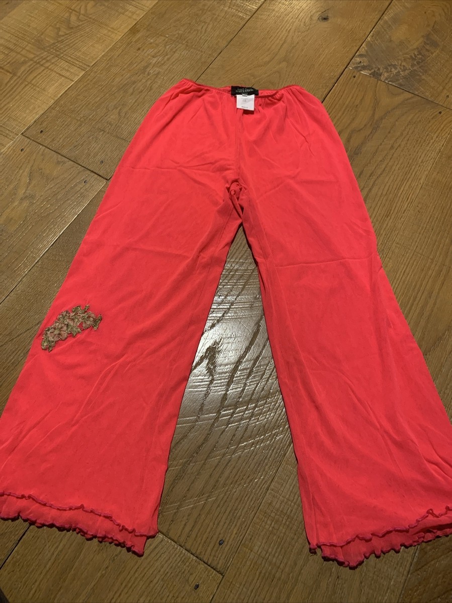 Jean Paul Gaultier Maille Fuzzi Bell Bottom Pants Neon Pink Flower  