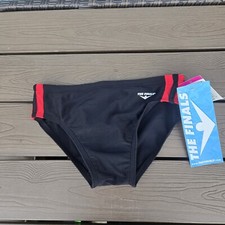 TYR The Finals Black/red Reactor Nylon Splice Racer Briefs, Boy Sz 24, NEW