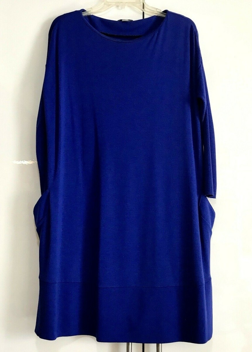 COS ~Cobalt Blue DRESS Tunic~ Long Slv, Rayon Jersey Knit~ XS-M, orig $120