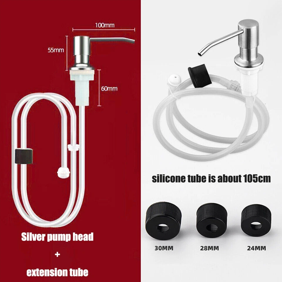 360° Sink Soap Dispenser Stainless Steel Kitchen Hands Liquid Pump Bottle Tube - Image 3 of 4