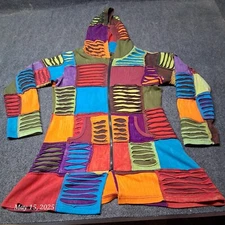 Greater Good Full Zip Quilted Hooded Long Coat Women Size Medium Boho