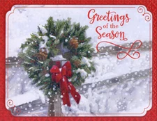 Designer Greetings Wreath on Fence in Winter Box of 18 Christmas Cards