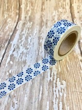 Blue Pixel Flower Washi Tape Papercraft Planner Supply Journal DIY Craft Cards
