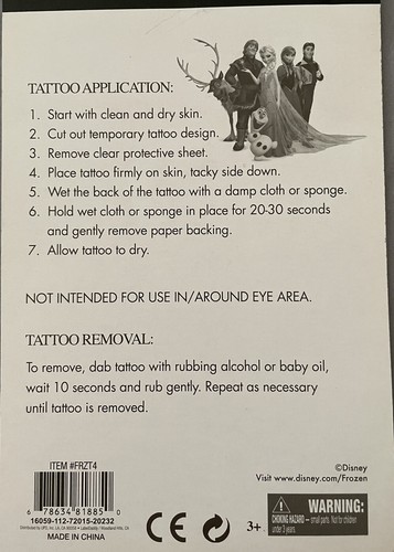 Juego de 3 tatuajes de joyería temporal congelada de Disney ANNA ELSA OLAF fiesta favor NUEVO - Imagen 5 de 7