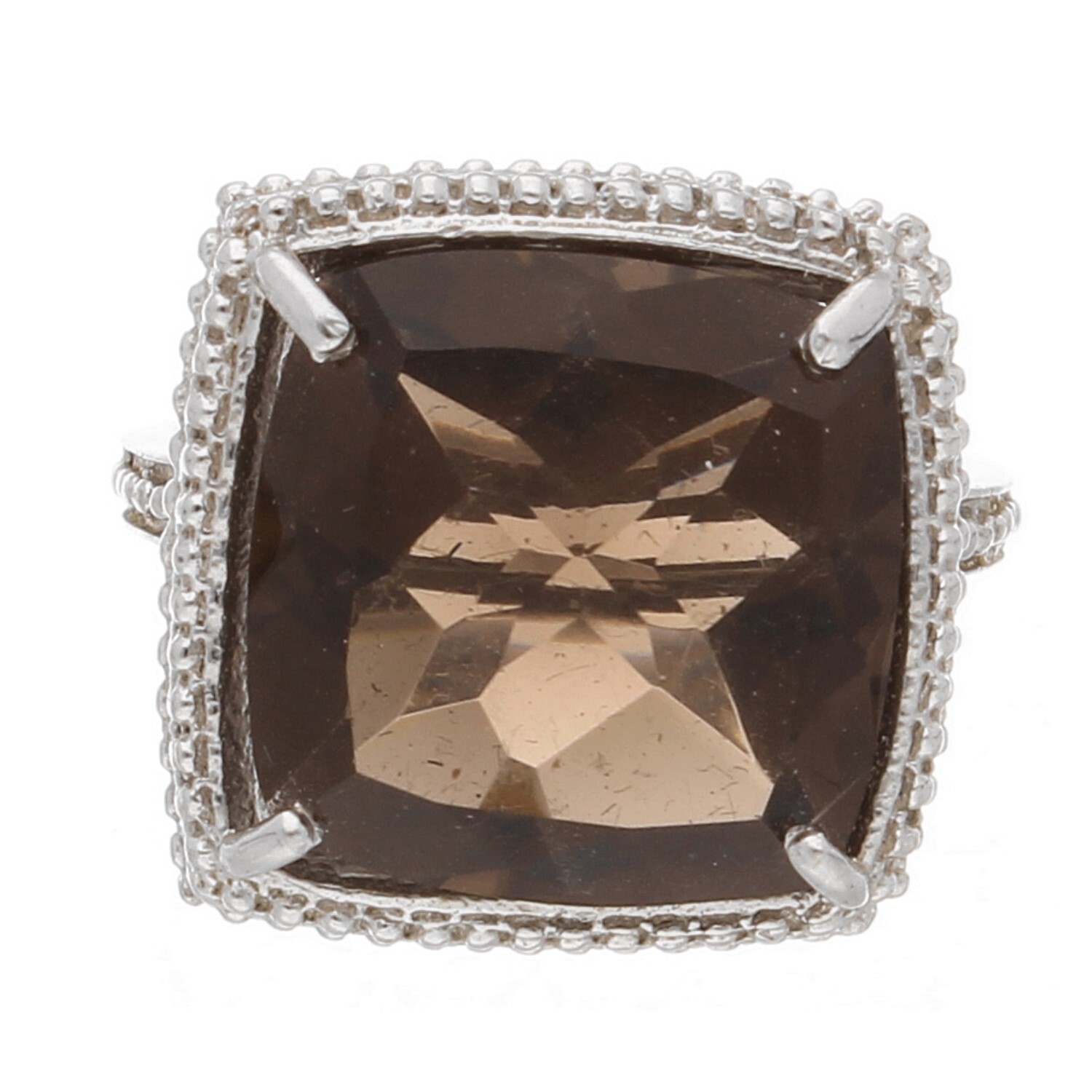 Sterling Silver Smoky Quartz Solitaire Ring (Size N 1/2) 14x14mm
