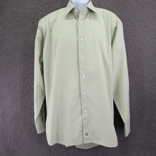 David Donahue Long Sleeve Shirt Men  s 18 34/35 Green Gingham 100 Cotton 4245