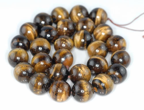 14MM COGNAC TIGER EYE GEMSTONE GRADE B ROUND LOOSE BEADS 7.5inch - Picture 4 of 4