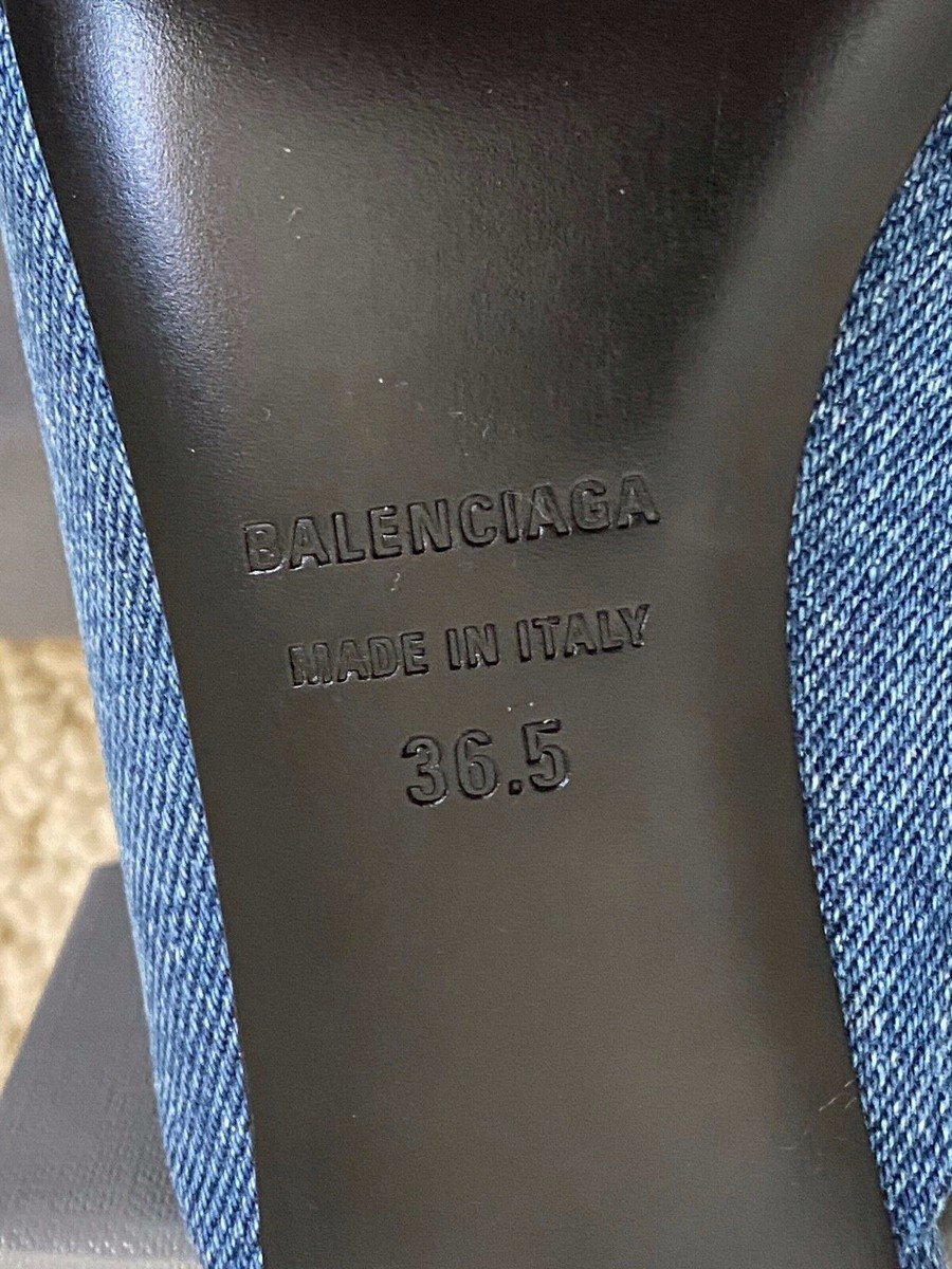 BALENCIAGA ナイフヒルミュル 785660WBDK0 8010 NIB Balenciaga BB Logo Knife Blue Denim Pointed Toe Mule