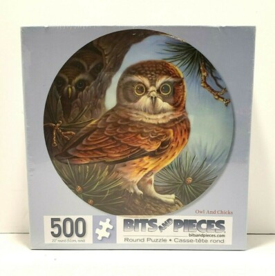 Bits and Pieces Owl and Chicks 500 Pc 20'' Round Puzzle New Sealed Fast Shipping