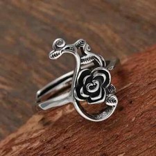 Elegant 925 Sterling Silver New Fashion Charms Rose Flower Ring One Size Fit All