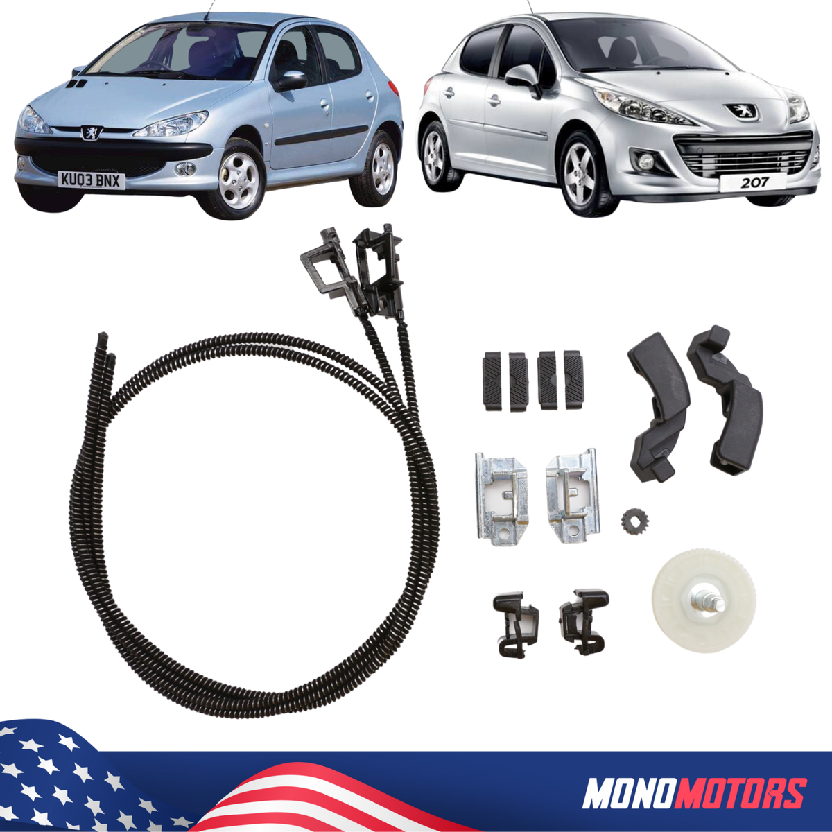 SUNROOF REPAIR KIT FOR PEUGEOT 206 - 207 WITH CABLE 13 PCS FREE 3