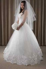 Princess Wedding Dress Bridal Ball Gown Lace Applique White, Size 4 SE-24539 