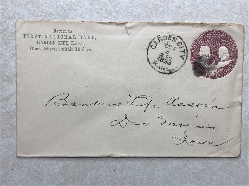 EN2274 Letterhead Postal Envelope First National Bank Garden City Kansas KS 1893