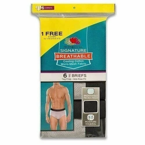 Fruit of the Loom Hombre Calzoncillos 6-Pack Transpirable Micro Mesh Negro/Gris - Imagen 2 de 2