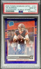 2020 Donruss Optic Joe Burrow Purple Stars Rated Rookie AUTO /50 PSA 10