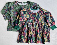 2PCS VTG 90s BABY GAP GREEN 16 MOS FLORAL SHIRT GRAPHIC NANOOK KNIT DRESS 12MOS