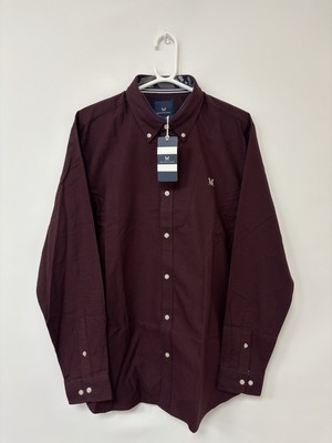 Men's Crew Clothing Cotton Striped Oxford Shirt in Burgundy and Black Size XL
