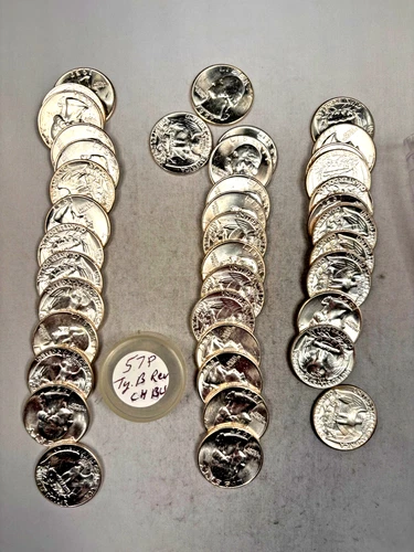 1957P WASHINGTON QUARTER 90% SILVER CH. BU BRILL UNC 40 COIN ROLL TYPE B REVERSE