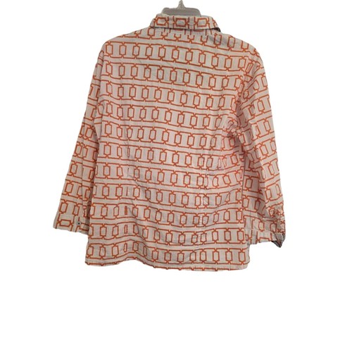 Camisa Tizzie Blanca Naranja Estampado Geométrico Manga Larga Abotonada Talla Grande - Imagen 3 de 13
