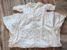 Antique Victorian Baby Christening Gown White Linen Muslin Eyelet Lace Dress