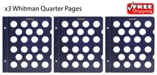 3 Whitman Classic Blue Album Pages For US Quarter Coins 22 Ports Holes Long Term