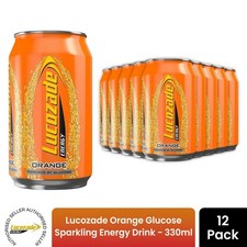 Lucozade Energy Orange Glucose Sparkling Fizzy Drink 330ml 12 x Cans New