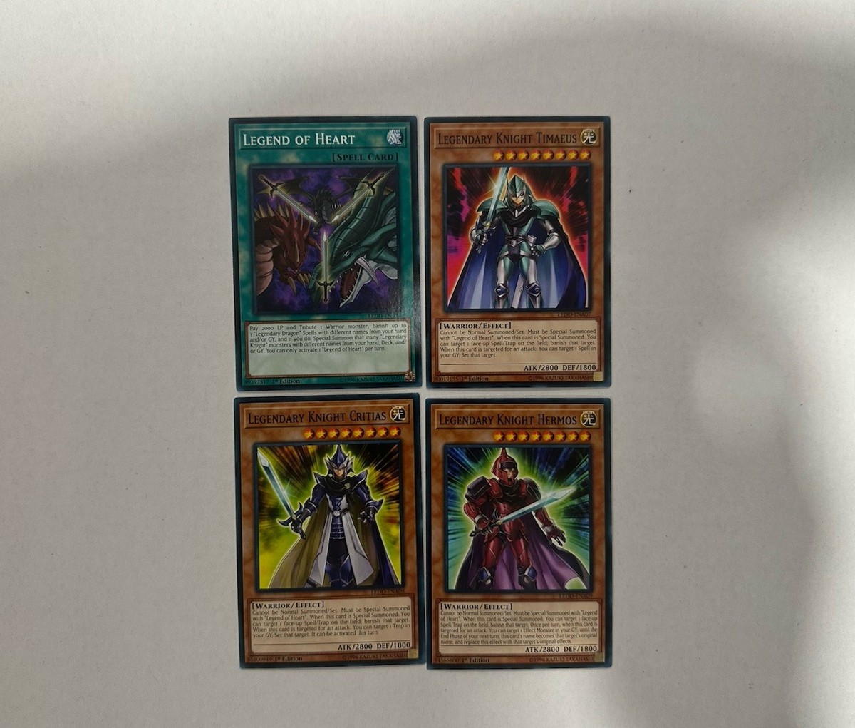 yugioh legendary knight cards YUGIOH LEGENDARY KNIGHT SET TIMAEUS + CRITIAS + HERMOS + LEGEND OF HEART  COMMON