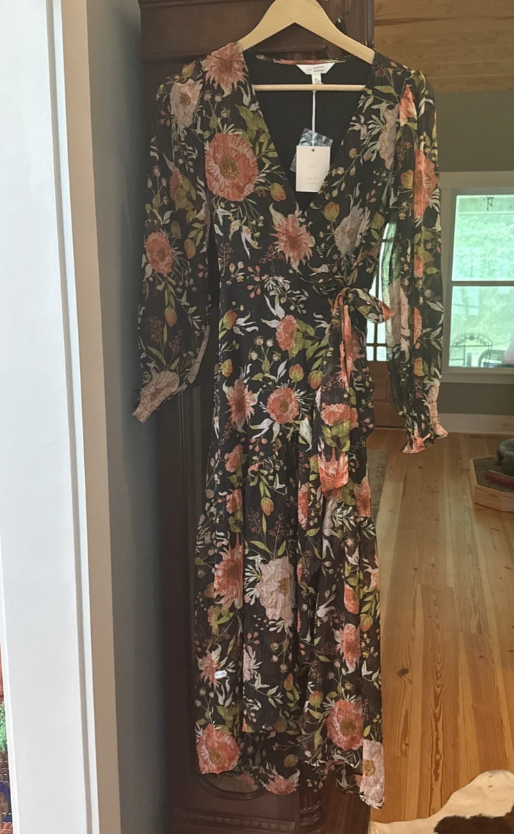 flowy floral wrap dress Women's Chiffon Deep V-Neck Maxi – Long Sleeve Dressy Gown wrap dress