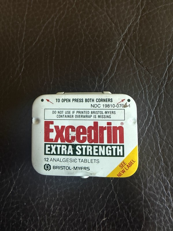 Vintage 1980 Excedrin Extra Strength Pain reliever Tablets Tin Pocket Size