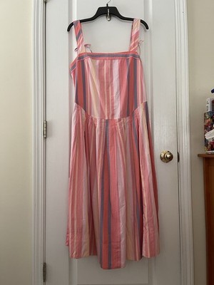 NWT $148 Woman's Free People Primavera Stripe Midi Dress In Strawberry C Size M