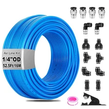 1/4" Air line kit,1/4"(6.35mm) OD x 52.5 Feet Blue Air Hose Tubing Fittings,1...