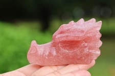 2.8'' Natural Carved Strawberry quartz Dragon Head crystal decor heal gift 1pc