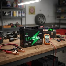 5000 Cycle 12V 25Ah LiFePO4 Battery w/ LCD Meter for Various Applications
