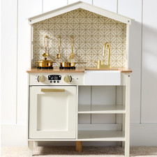 Cream Wooden Farmhouse Play Kitchen with Storage  5 Accessories