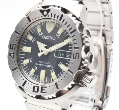 SEIKO BLACK Monster 7S26-0350 SKX779 Divers 200m AT Watch Vintage from JAPAN
