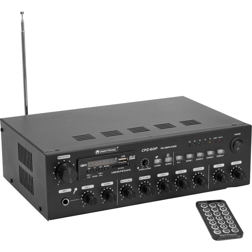 Amplificateur ELA Omnitronic CPZ-60P avec matrice 4 canaux pour contrôle audio multizone